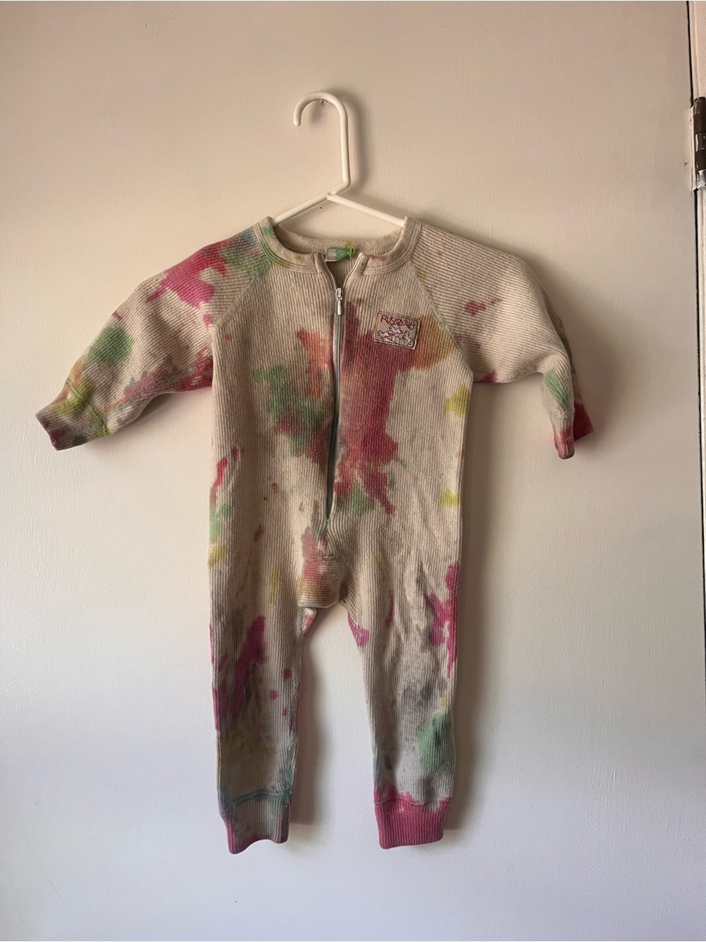Cream Tie-Dye Kids One-Piece Organic Wool Zip Onesie